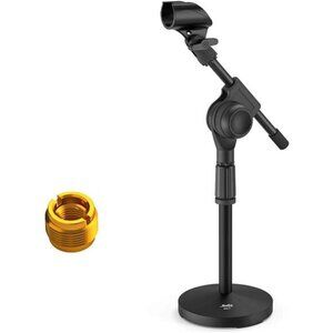 Mic Stand Desk Adjustable Tabletop Microphone Stand with Non-Slip Mic Clip